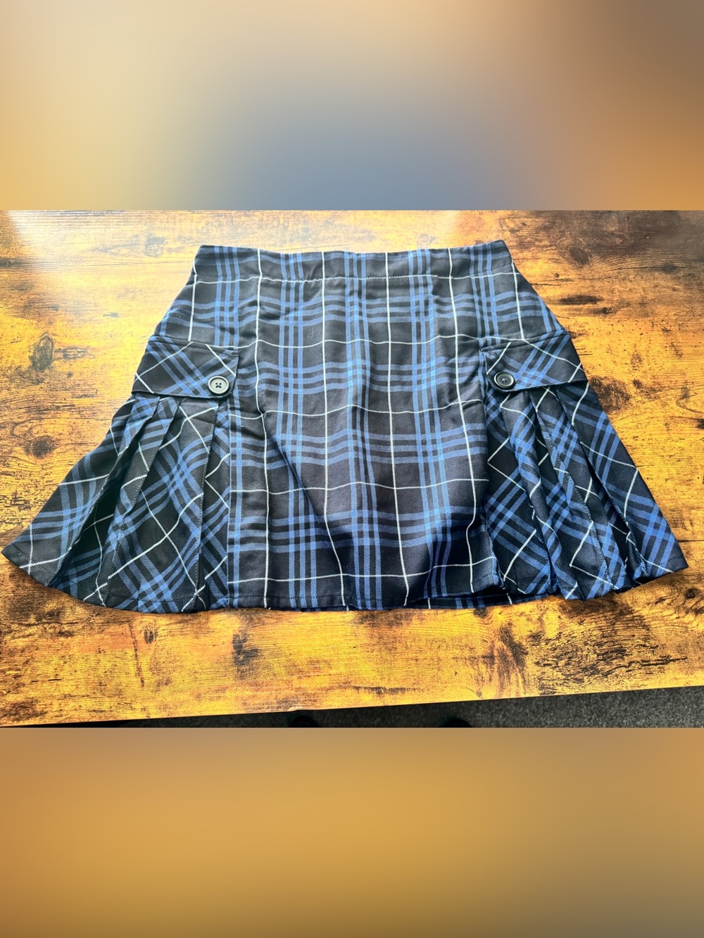 NWOT-Lands' End Woman’s Blue and Black Plaid Pleated Mini Skirt-6